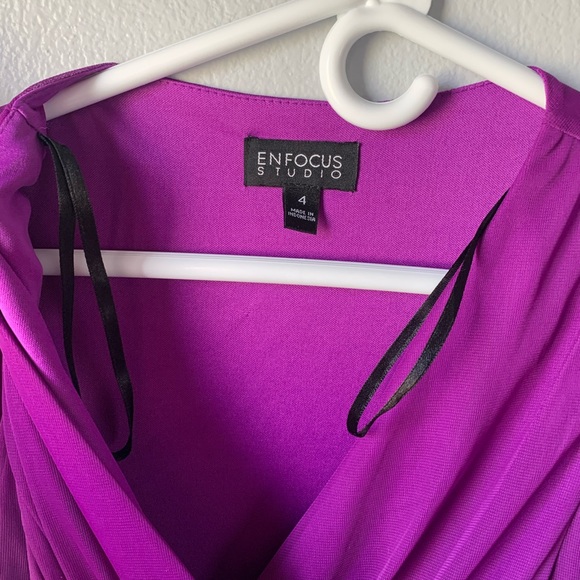 Enfocus Studio Cocktail Dress With Sheer Flutter Cap Sleeves and Fitted Bottom - Picture 6 of 7